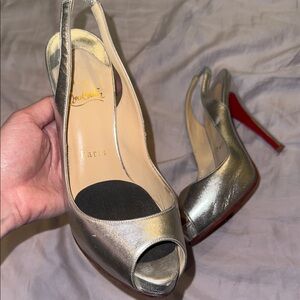 Christian Louboutin Metallic Silver Slingback Heels, size 36